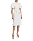 Fritz Button-shoulder Puff-sleeve Dress