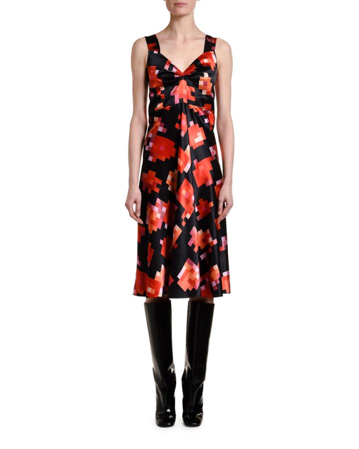 Pixel-print Sweetheart-neck Dress