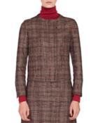 Stan Zip-front Round-neck Wool-silk Plaid Jacket