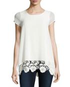 Chiffon Overlay Tee With Lace Hem, Natural