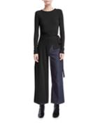 Tie-side Split Apron Long-sleeve Tee