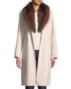 Luxury Open-front Cashmere Coat W/ Fox Fur Collar
