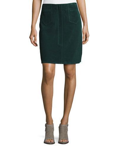 Coda Suede A-line Skirt, Bottle Green