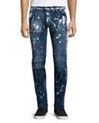 Paint-splatter Denim Moto Jeans, Extreme Painted