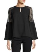 Bell-sleeve Lace-panel Top, Black