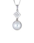 14k White Gold Diamond Grid & Pearl Necklace