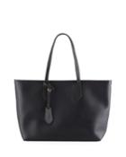 Check-lined Grained Leather Tote Bag