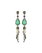 Mixed Gemstone Diamond & Pearl Tassel Earrings