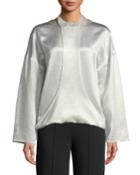 Long-sleeve Hammered Metallic Blouse W/ Harness