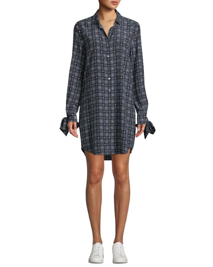 Manning Button-front Long-sleeve Floral-print Plaid