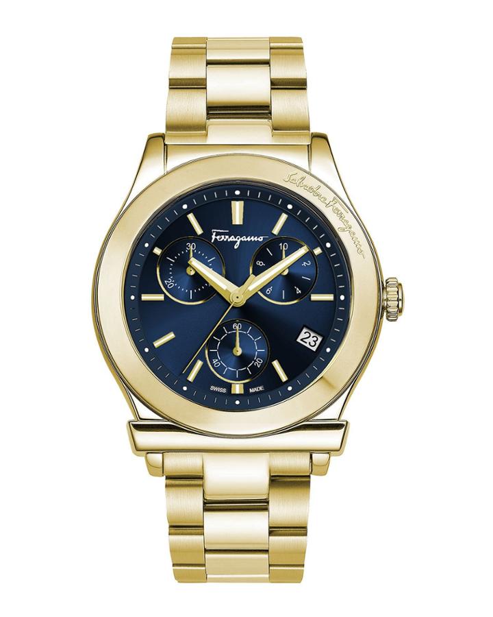 Men's 42mm Chronograph Watch W/ Bracelet Strap, Gold/blue