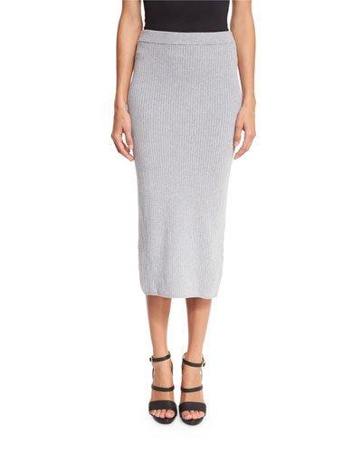 Ribbed Midi Skirt, Pearl Heather