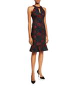 Rose Jacquard Halter Dress