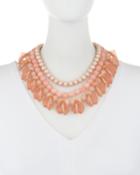 Petal & Bead Layered Necklace, Peach