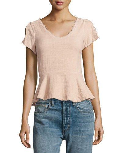 Brooke Split-sleeve Peplum Top, Coral