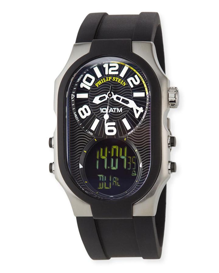 Men's Large Chronograph Dual Time Watch, Black