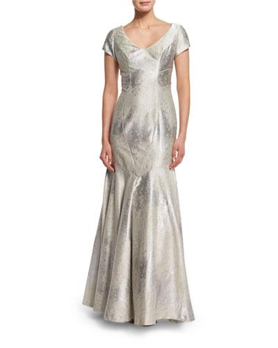 Cap-sleeve Sateen Mermaid Gown, Oyster
