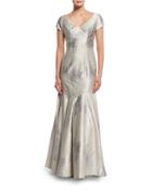 Cap-sleeve Sateen Mermaid Gown, Oyster