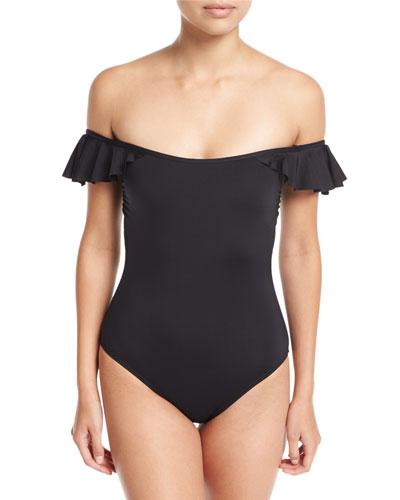 Ruffled-sleeve Bandeau One-piece