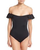 Ruffled-sleeve Bandeau One-piece