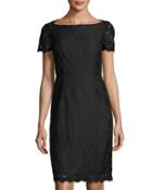 Ainsley Cap-sleeve Lace Sheath Dress, Black