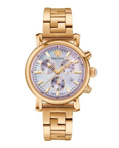 Day Glam Chronograph Bracelet Watch, Golden/light Purple