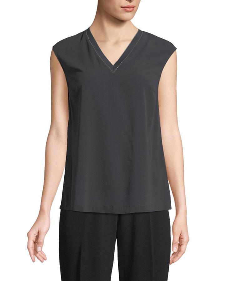 Monili Beaded V-neck Tank
