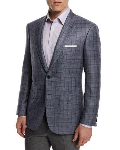 Plaid Cashmere-blend Sport Coat, Gray