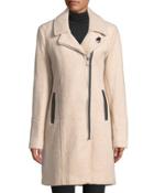 Notched-collar Long Wool Coat, Beige