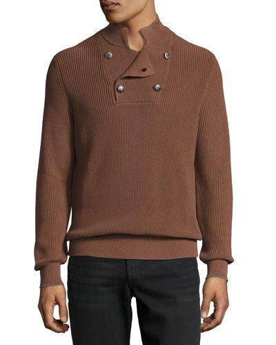 English Ribbed Turtleneck Sweater, Tobacco/gray