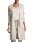 Long Linen M&eacute;lange Combo Cardigan, Beige