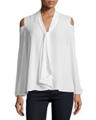 Cold-shoulder Blouse With Tie-front, Eggshell