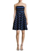 Strapless Metallic-stripe Fit-and-flare Cocktail Dress