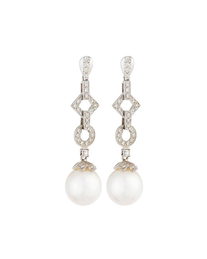 Belpearl 14k South Sea Pearl & Diamond Link Drop Earrings, Women's