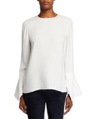 Jasmia Jewel-neck Flared-cuff Silk Georgette Blouse