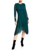 Long-sleeve Lace Asymmetrical Dress