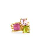 Rock Candy 18k Amethyst, Peridot & Composite Ruby Cluster Ring,