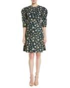 Puff-sleeve Floral-print Cotton Dress