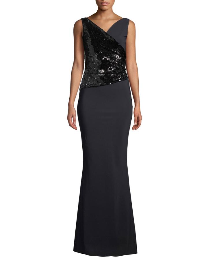 Hilaria Sleeveless Sequin Wrap Gown