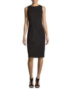 Sleeveless Jewel-neck Ponte Sheath Dress, Black