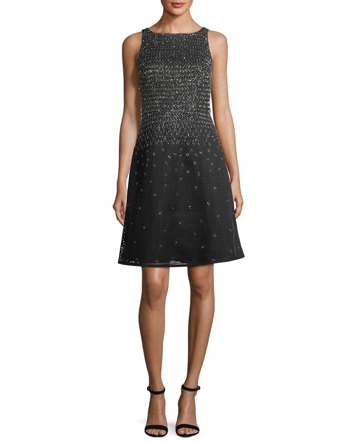 Beaded High-neck Sleeveless A-line Cocktail Dress