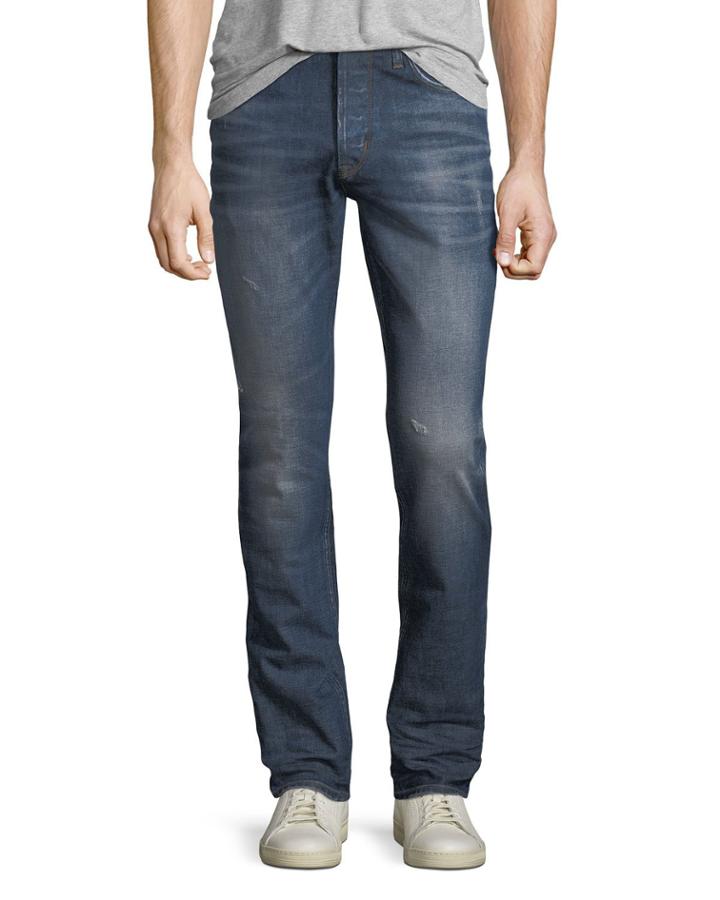 Men's Sartor Slouchy Distressed Skinny Jeans, All City Blue