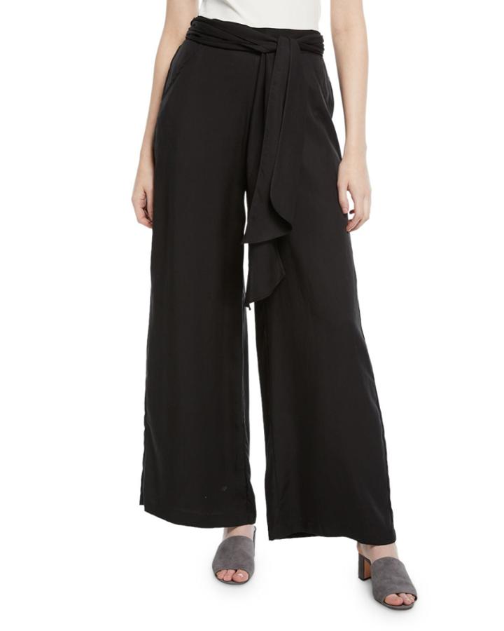 Self-tie Wide-leg High-waist Pants
