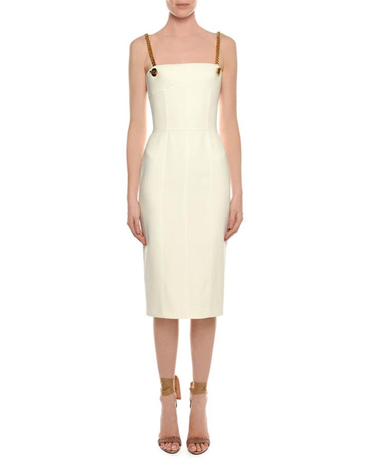 Bustier Top Chain-straps Midi Crepe Dress
