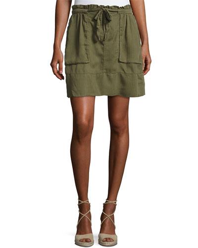 Zip-pocket Paperbag Twill Skirt, Dusty Olive