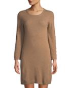 Cashmere Crewneck Sweaterdress W/ Pearl Buttons