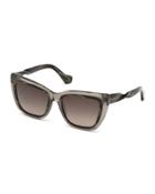 Two-tone Twisted Cat-eye Sunglasses, Transparent Gray/olive