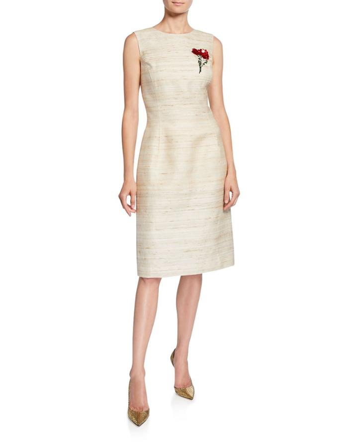 Sleeveless Sheath Dress W/ Rose Adornment