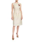 Sleeveless Sheath Dress W/ Rose Adornment