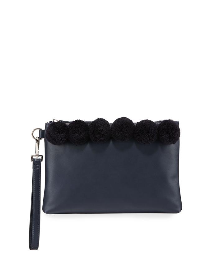 Poppy Faux-leather Pompom Clutch Bag
